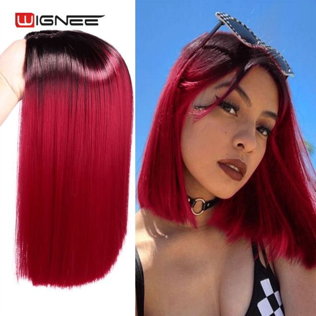 Wignee Straight Short Hair Synthetic Wigs Red Hair